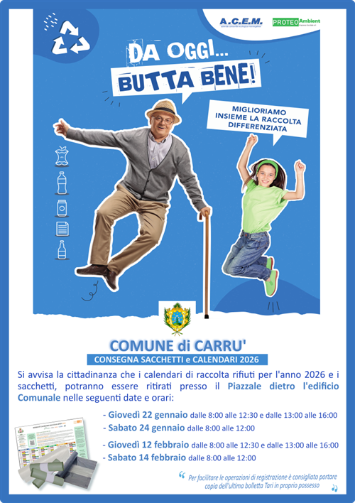 Distribuzione sacchetti raccolta rifiuti anno 2026