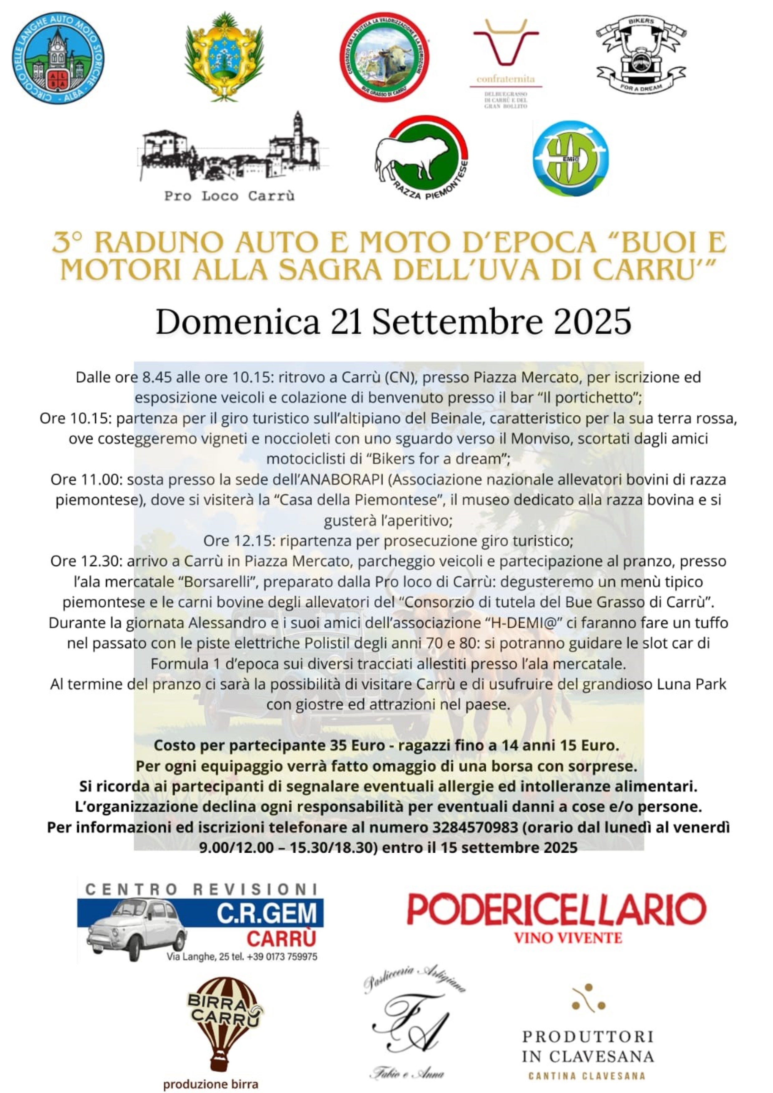 3^ Raduno auto e moto d'epoca "Buoi e Motori alla Sagra dell'Uva di Carrù"